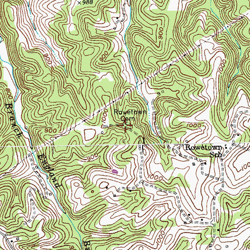 Topographic Map of Rowetown Cemetery, KY