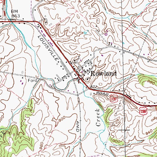 Topographic Map of Rowland, KY