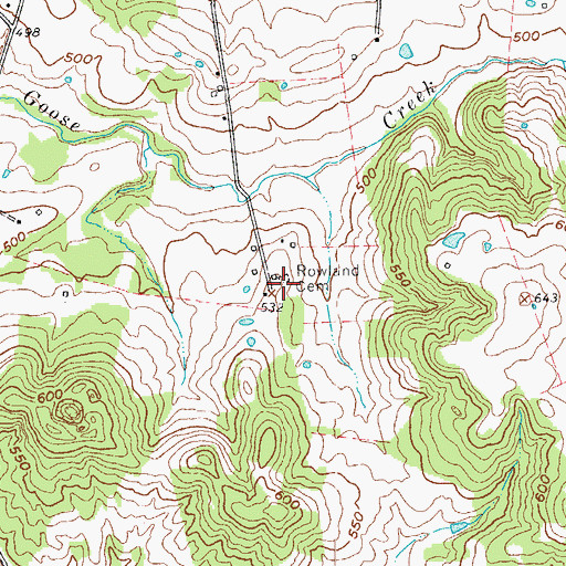 Topographic Map of Rowland Cemetery, KY