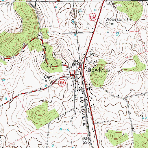 Topographic Map of Rowletts, KY