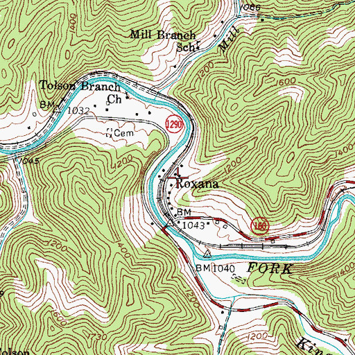 Topographic Map of Roxana, KY