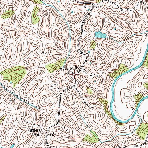 Topographic Map of Royalty Cemetery, KY