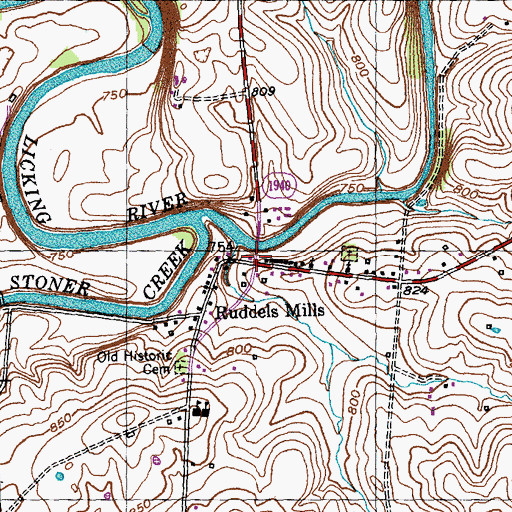 Topographic Map of Ruddels Mills, KY