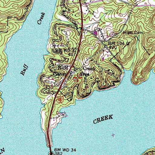 Topographic Map of Ruff Creek Cabin Area, KY