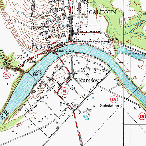Topographic Map of Rumsey, KY