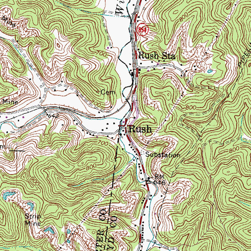 Topographic Map of Rush, KY