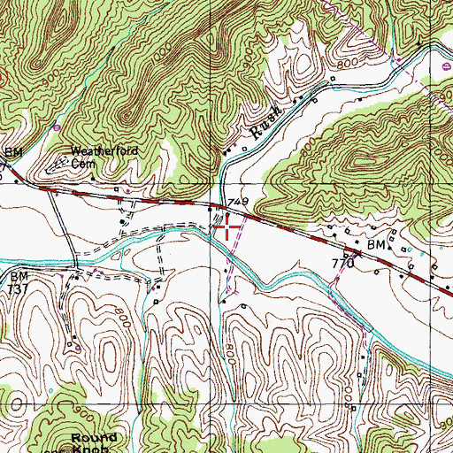 Topographic Map of Rush Branch, KY