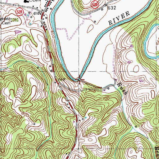 Topographic Map of Rush Branch, KY