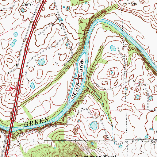 Topographic Map of Rush Island, KY