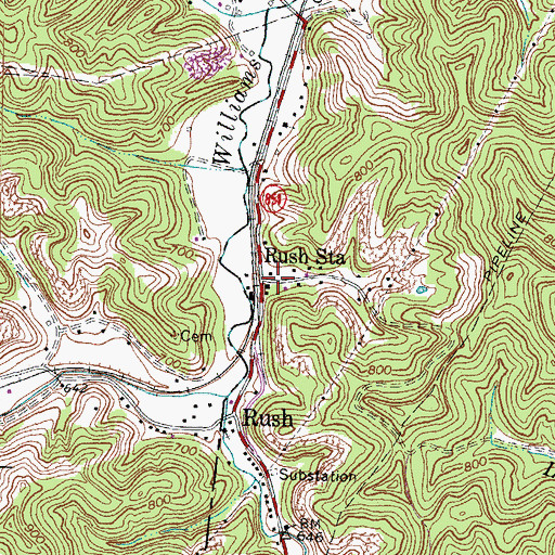 Topographic Map of Rush Station, KY