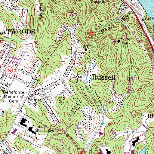 Topographic Map of Russell, KY