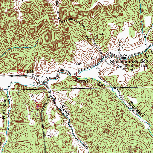 Topographic Map of Russell Branch, KY