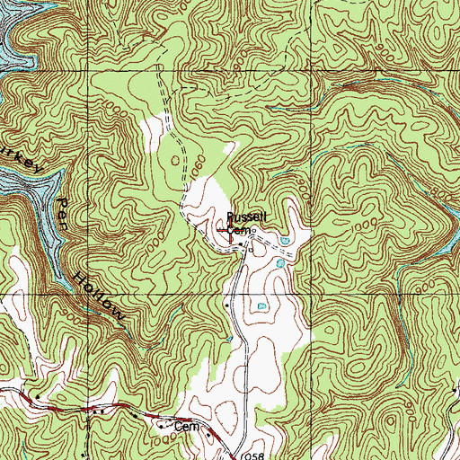 Topographic Map of Russell Cemetery, KY