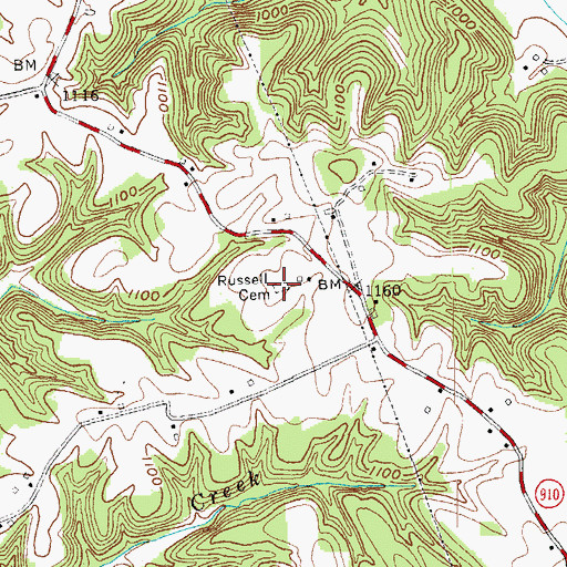 Topographic Map of Russell Cemetery, KY