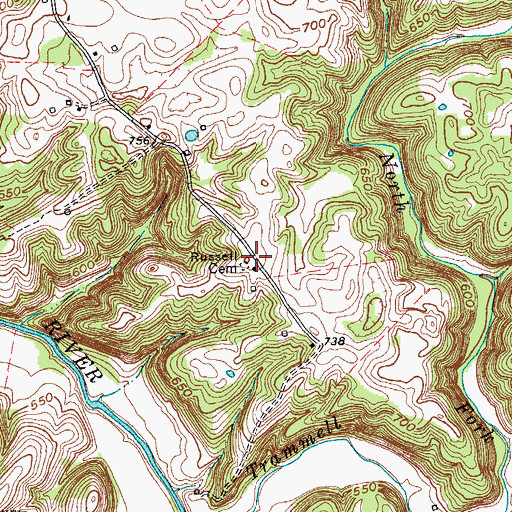 Topographic Map of Russell Cemetery, KY