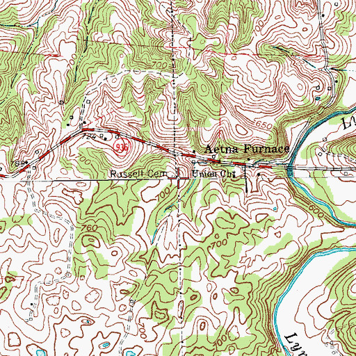 Topographic Map of Russell Cemetery, KY