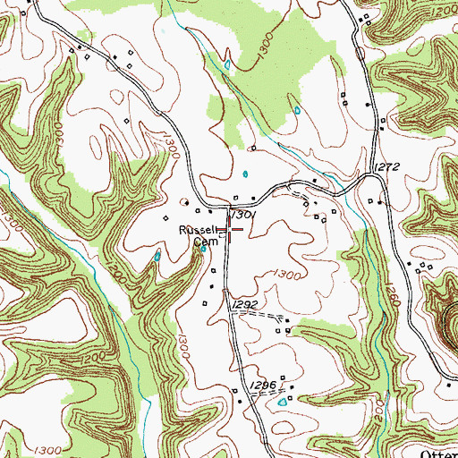 Topographic Map of Russell Cemetery, KY
