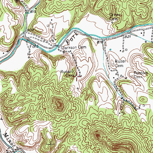 Topographic Map of Russell Cemetery, KY