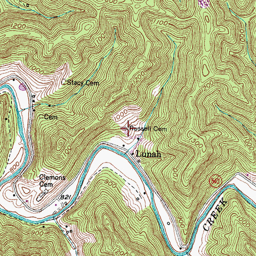 Topographic Map of Russell Cemetery, KY