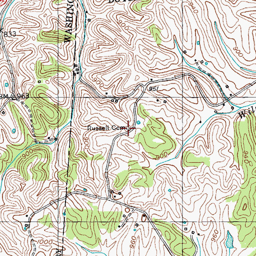 Topographic Map of Russell Cemetery, KY