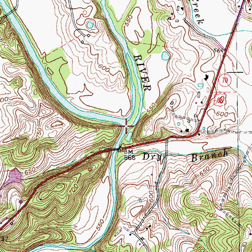 Topographic Map of Russell Creek, KY