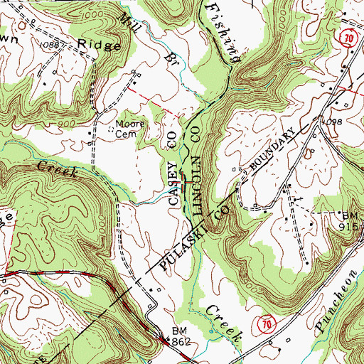 Topographic Map of Russell Creek, KY