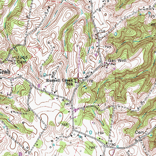 Topographic Map of Russell Creek School, KY