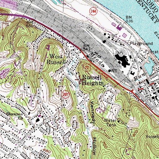 Topographic Map of Russell Heights, KY