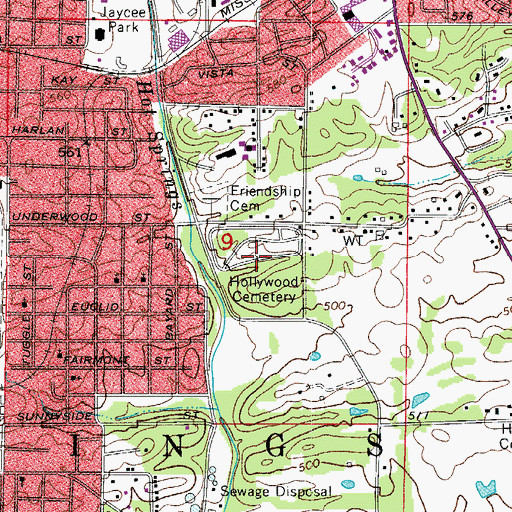 Topographic Map of Hollywood Cemetery, AR