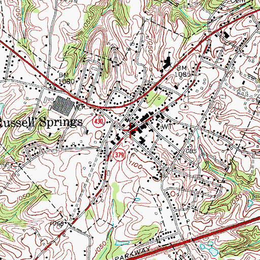 Topographic Map of Russell Springs, KY