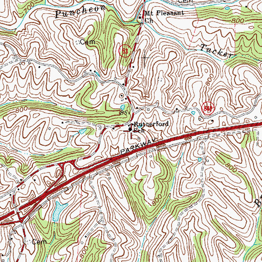 Topographic Map of Rutherford School, KY