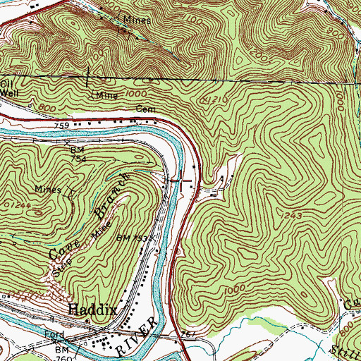 Topographic Map of Rye Cove Branch, KY