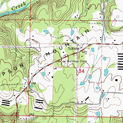 Topographic Map of Holman Cemetery, AR