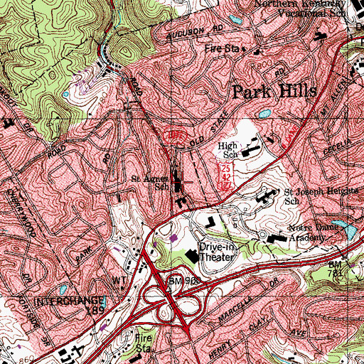 Topographic Map of Saint Agnes School, KY