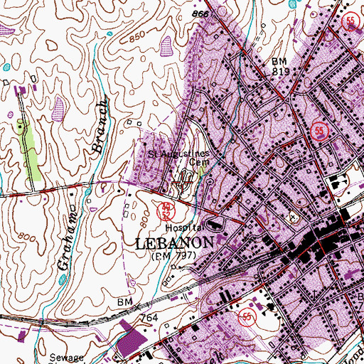 Topographic Map of Saint Agustines Cemetery, KY