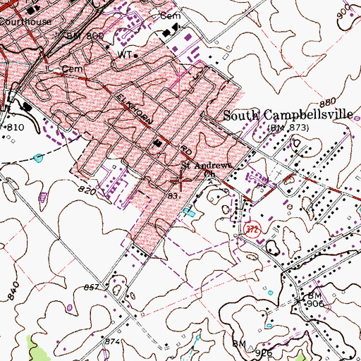 Topographic Map of Saint Andrews Church, KY