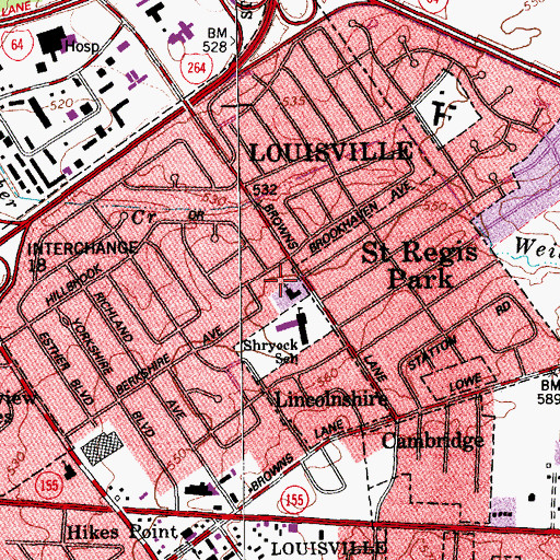 Topographic Map of Saint Andrews Church, KY