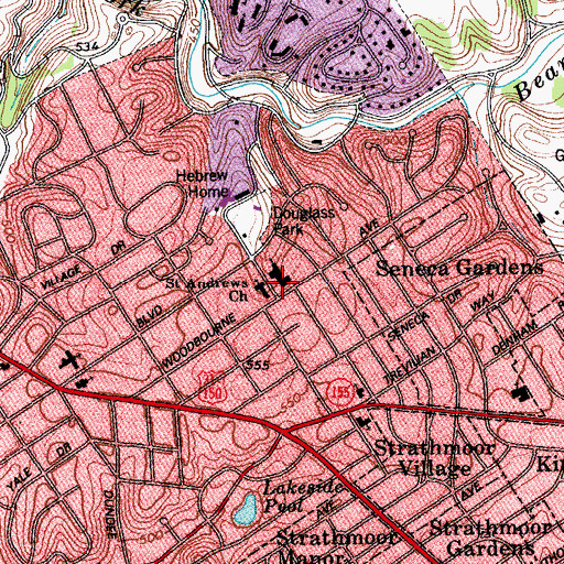 Topographic Map of Saint Andrews Church, KY