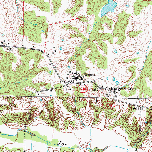 Topographic Map of Saint Dennis Church, KY