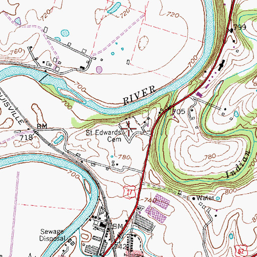 Topographic Map of Saint Edwards Cemetery, KY