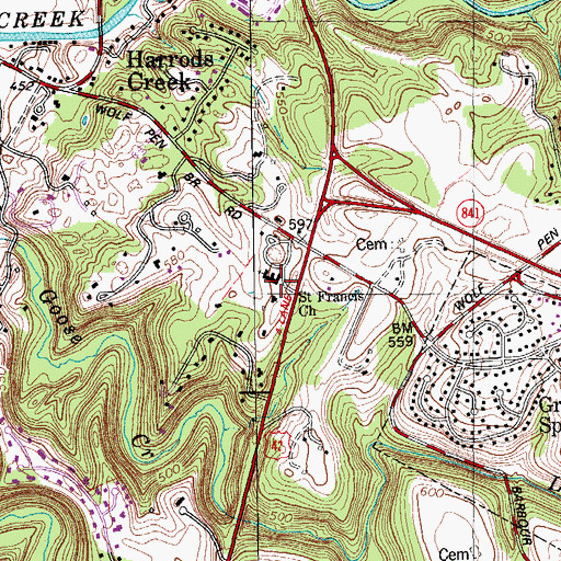 Topographic Map of Saint Francis Church, KY