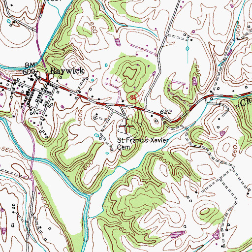 Topographic Map of Saint Francis Xavier Cemetery, KY