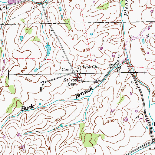 Topographic Map of Saint Ivos Cemetery, KY