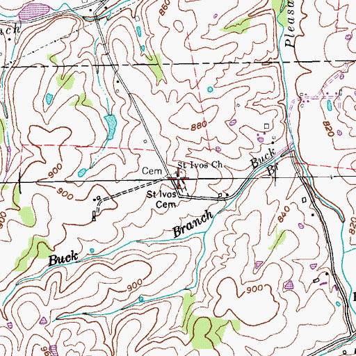 Topographic Map of Saint Ivos Church, KY