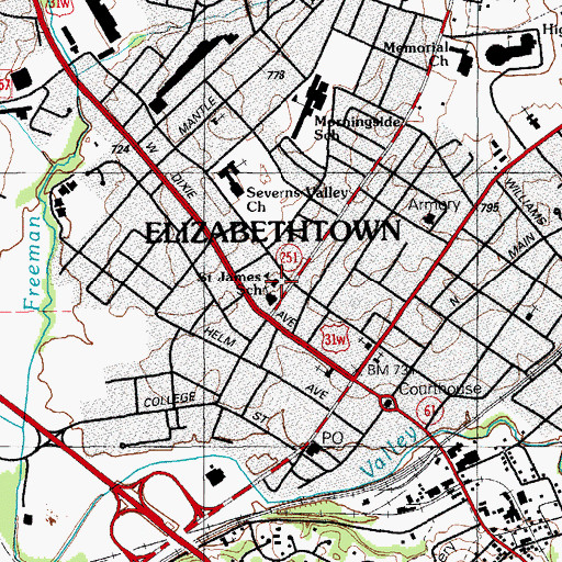 Topographic Map of Saint James High School, KY