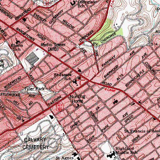 Topographic Map of Saint James School, KY