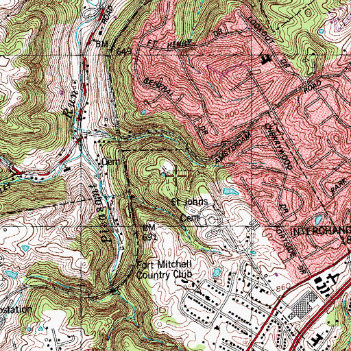 Topographic Map of Saint Johns Cemetery, KY