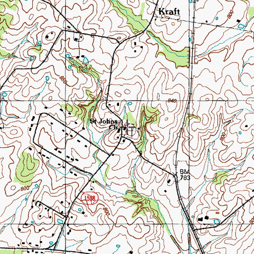Topographic Map of Saint Johns Church, KY