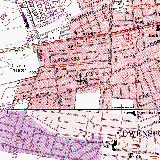 Topographic Map of Saint Johns Church, KY