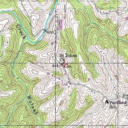 Topographic Map of Saint Johns Church, KY